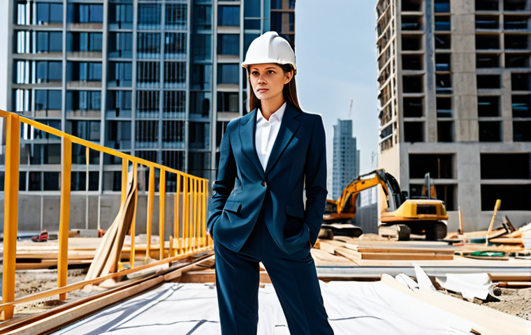 **

"A professional female architect in a modest, stylish pantsuit, reviewing blueprints on a construction site, hard hat visible, fully clothed, appropriate attire, safe for work, perfect anatomy, correct proportions, natural pose, professional photography, high quality, family-friendly. Background: A modern cityscape with partially constructed buildings."

**