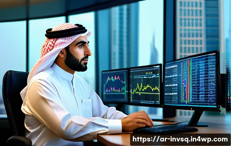 대체투자 옵션 가치 평가를 위한 수식 - A sophisticated Middle Eastern financial analyst in a modern office setting, wearing traditional bus...