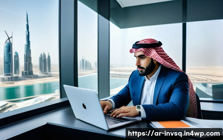 대체투자 옵션의 시장 및 재무 동향 분석 - A sophisticated Middle Eastern investor reviewing a diversified alternative investment portfolio on ...
