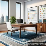 Home 19 대체투자 옵션의 시장 접근성과 평가법 - A detailed and professional illustration of a modern Middle Eastern investor’s workspace, featuring ...