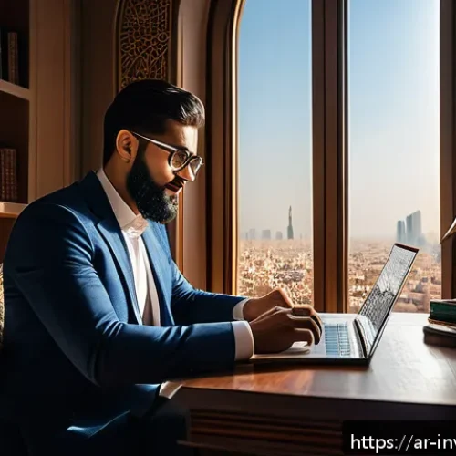 Home 17 실물 자산과 대체투자 옵션 비교 분석 - A sophisticated Middle Eastern investor analyzing a modern digital investment dashboard on a sleek l...