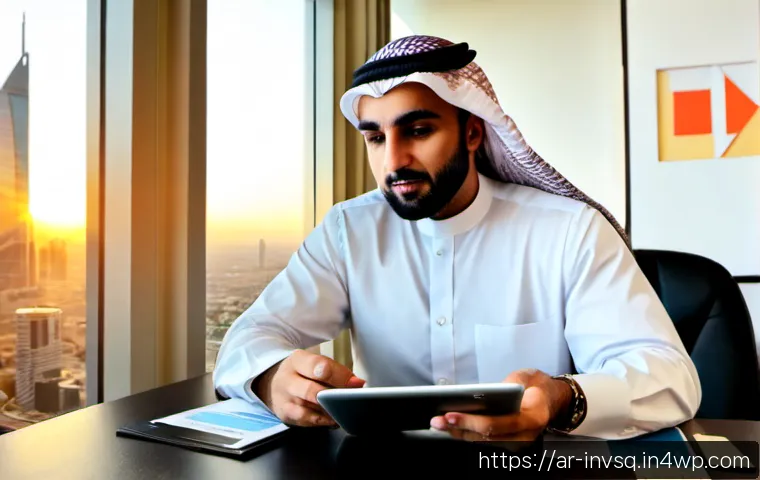 Home 17 대체투자 옵션의 수익률 분석 방법 - Photorealistic Middle Eastern financial advisor in modest business attire reviewing alternative inve...